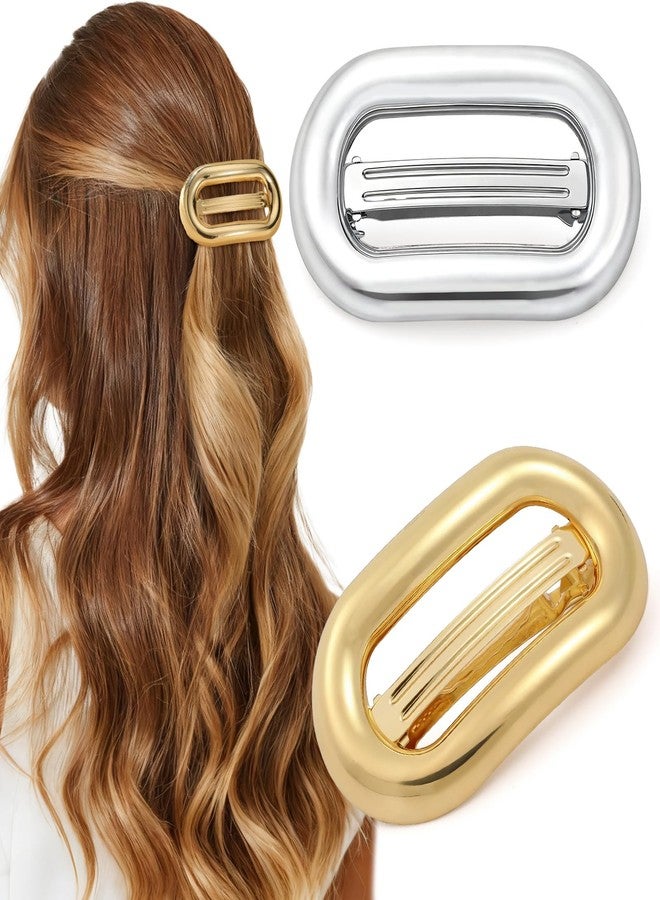 Tiefebene 2 PCS Metal Hair Clips for Women, Vintage Gold French Barrette Clip, Stylish Durable & Elegant Metal Hair Clips, Silver Hair Barrettes for Thin Thick Hair, Retro Hair Accessories Valentine's Day Gift - Image 1